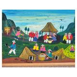 Signed Original Ecuadorian Folk Art Painting - Pastoral Village