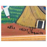 Signed Original Ecuadorian Folk Art Painting - Pastoral Village