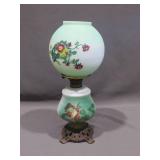Vintage Parlor Lamp Green with Floral Design