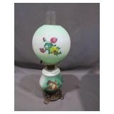 Vintage Parlor Lamp Green with Floral Design