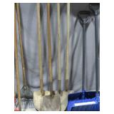 Mixed Lot of Shovels, Rakes and Axes