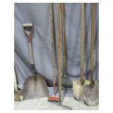 Mixed Lot of Shovels, Rakes and Axes