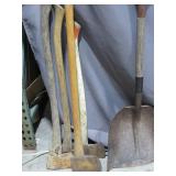 Mixed Lot of Shovels, Rakes and Axes