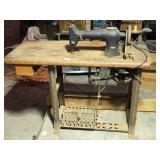 Vintage Heavy Duty Sewing Machine on Table, Motorized with Accessories