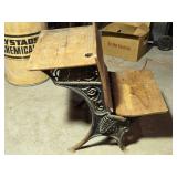 School Bench with Back Desk and Cast Decorative Cast Iron Framework