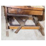 Antique Oak Rocking Chair with Spindle Ships Wheel Back and Upholstered Seat