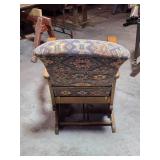 Antique Oak Platform Rocking Chair with Upholstered Seat and Decorative Pattern
