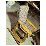 Antique Oak Platform Rocking Chair with Upholstered Seat and Decorative Pattern