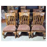 Beautiful Set of Six Vintage Carved Wood Dining Chairs with Upholstered Seats