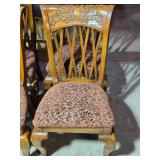 Beautiful Set of Six Vintage Carved Wood Dining Chairs with Upholstered Seats