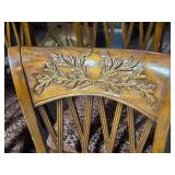 Beautiful Set of Six Vintage Carved Wood Dining Chairs with Upholstered Seats