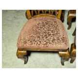 Beautiful Set of Six Vintage Carved Wood Dining Chairs with Upholstered Seats