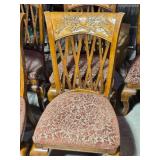 Beautiful Set of Six Vintage Carved Wood Dining Chairs with Upholstered Seats