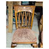 Beautiful Set of Six Vintage Carved Wood Dining Chairs with Upholstered Seats