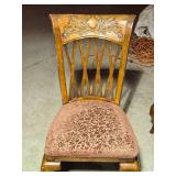 Beautiful Set of Six Vintage Carved Wood Dining Chairs with Upholstered Seats