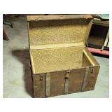 Vintage Steamer Trunk with Floral Interior Lining and Metal Hardware