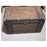Antique Steamer Trunk with Decorative Interior