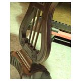 Elegant Antique Harp Style Pedestal Table with Distinctive Scroll Legs