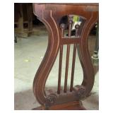 Elegant Antique Harp Style Pedestal Table with Distinctive Scroll Legs