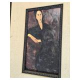 Framed Art Print of Modigliani-Inspired Portrait with Ornate Black Frame