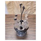 Victorian Silverplate Cruet Set with Etched Glass Bottles