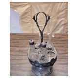 Victorian Silverplate Cruet Set with Etched Glass Bottles