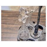 Victorian Silverplate Cruet Set with Etched Glass Bottles