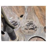 Victorian Silverplate Cruet Set with Etched Glass Bottles