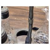 Victorian Silverplate Cruet Set with Etched Glass Bottles