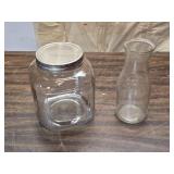 Vintage Square Jar and 1976 Milk Bottle