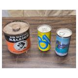 Sir Walter Raleigh Tobacco Tin, Arrowhead Beer Can and an Aquatennial Beer Can