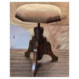 Antique Adjustable Wooden Piano Stool with Velvet Upholstery