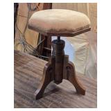Antique Adjustable Wooden Piano Stool with Velvet Upholstery