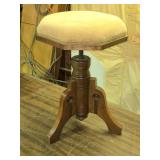 Antique Adjustable Wooden Piano Stool with Velvet Upholstery