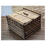 Antique Wooden Slat Chicken Coop Cage with Handle