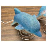 Pair of Illuminated Blue Dolphin Figurine Lamps on Spring Stands - One is Missing Light Fixture