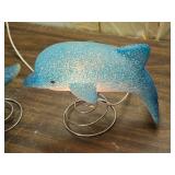 Pair of Illuminated Blue Dolphin Figurine Lamps on Spring Stands - One is Missing Light Fixture