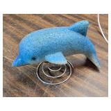 Pair of Illuminated Blue Dolphin Figurine Lamps on Spring Stands - One is Missing Light Fixture