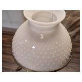 Vintage Milk Glass Hurricane Lamp with Floral Painted Base