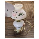 Vintage White Milk Glass Hurricane Lamp with Floral Design