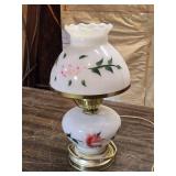 Vintage White Milk Glass Hurricane Lamp with Floral Design