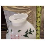 Vintage White Milk Glass Hurricane Lamp with Floral Design