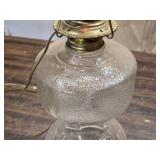 Vintage Clear Pressed Glass Oil Lamp Converted to Electric Lamp with Brass Fittings