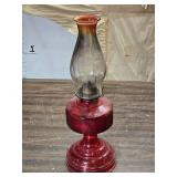 Vintage Red Glass Oil Lamp with Eagle Burner