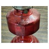 Vintage Red Glass Oil Lamp with Eagle Burner
