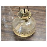 Vintage Lantern Set - Red Metal Barn Lantern and Glass Oil Lamp - Chimney does not fit lamp