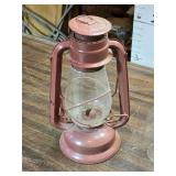 Vintage Lantern Set - Red Metal Barn Lantern and Glass Oil Lamp - Chimney does not fit lamp