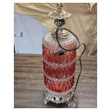 Vintage Cut Glass Lamp with Ornate Silver-Toned Base