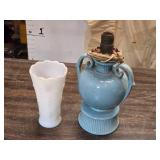 Milk Glass Vase and Ceramic Lamp