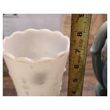 Milk Glass Vase and Ceramic Lamp